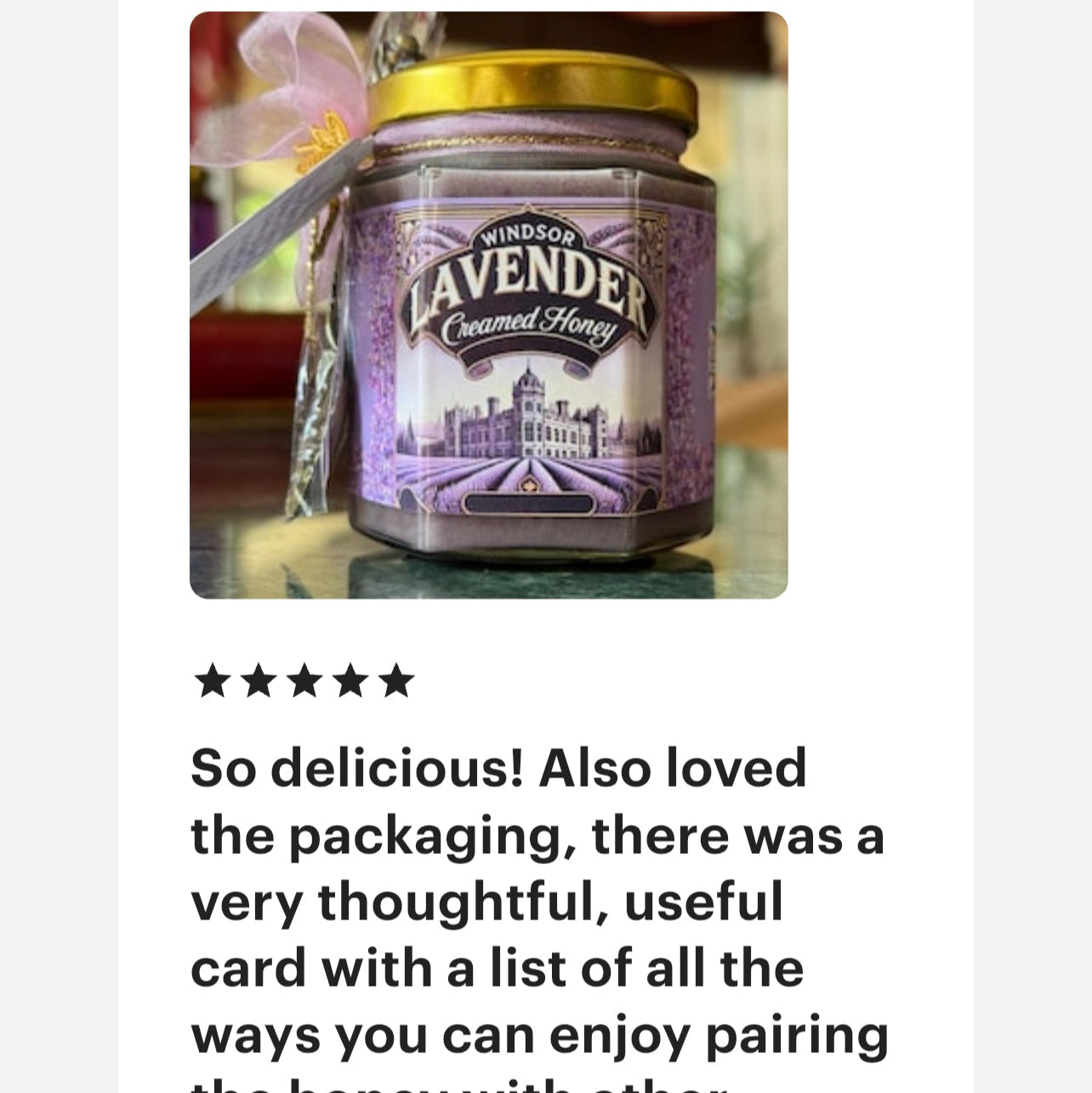 Five-Star Customer Review for Lavender Creamed Honey – Verified Feedback on Taste, Packaging, and Gift Quality