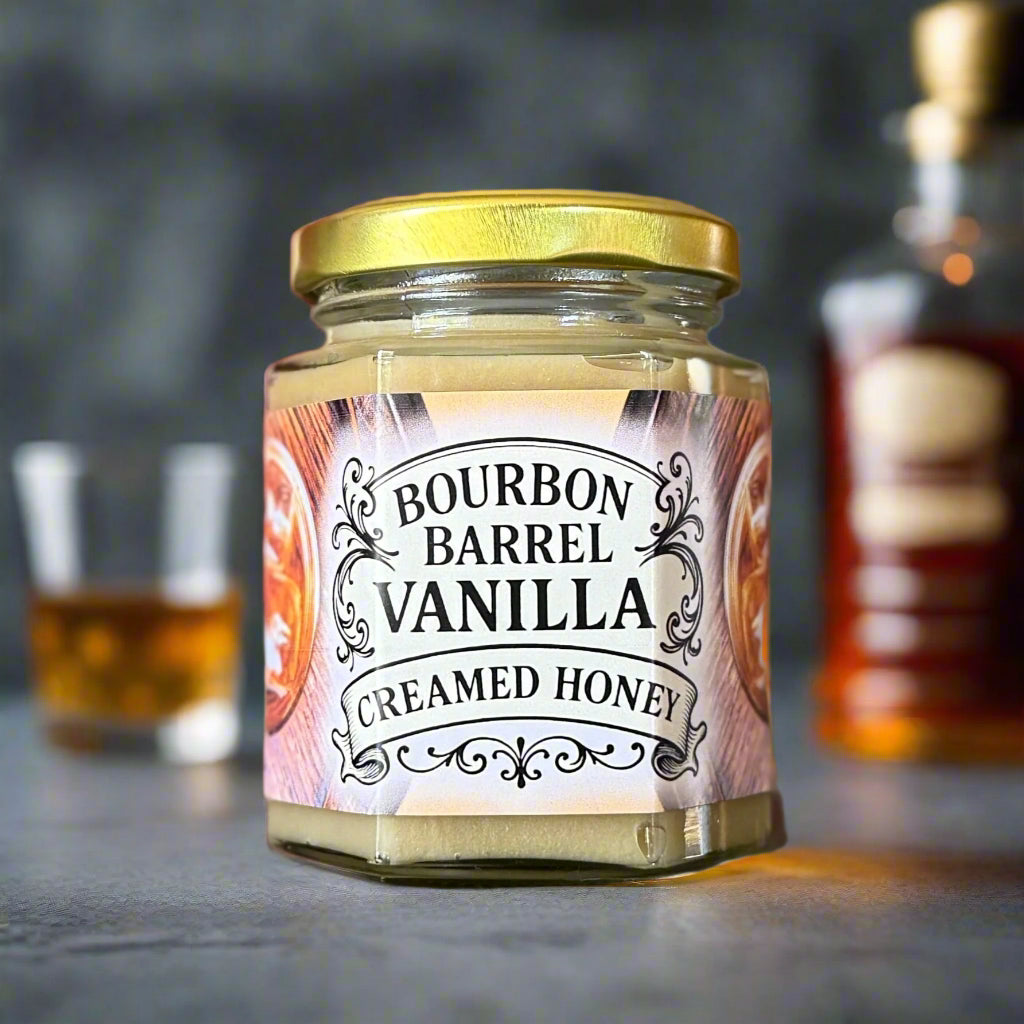 Luxury creamed honey infused with bourbon barrel and vanilla – spreadable honey in elegant packaging